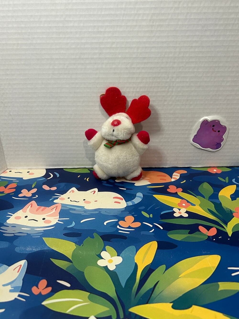 Avon Christmas Ornament White Reindeer Plush Stuffed Animal Toy Doll